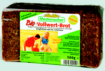 In solchen P�ckchen finden Sie das Bio-Vollkornbrot in den Regalen der Lebensmittelabteilungen und Verbraucherm�rkte